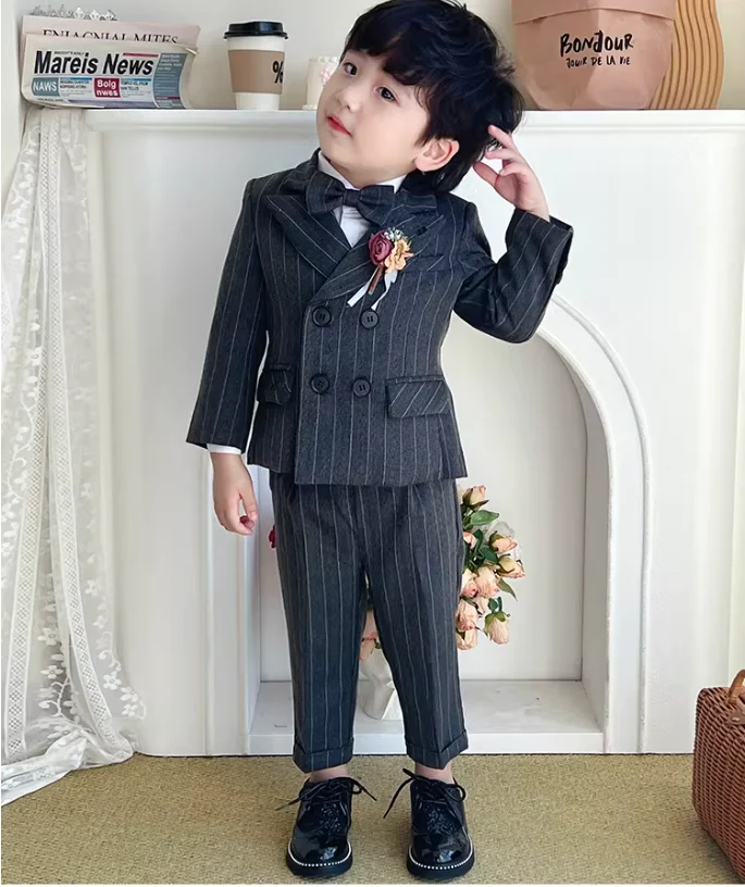 

Костюм для фотосессии для мальчиков, детская куртка, жилет, брюки, брошь с галстуком-бабочкой, 5 предметов, костюм для свадьбы, дня рождения, вечеринки, фортепиано