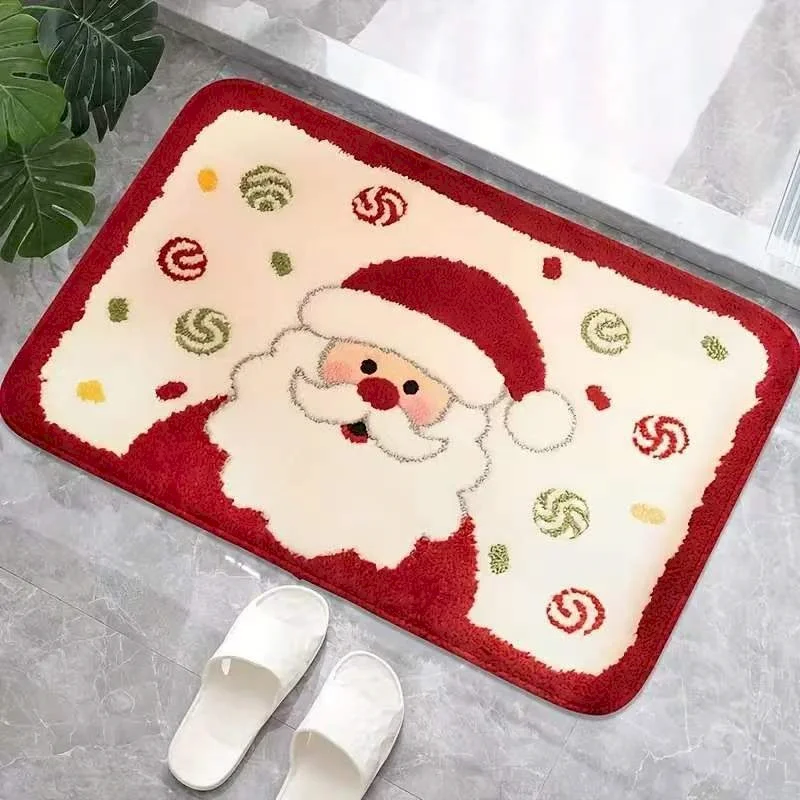 VIKAMA Cute And Sweet Christmas Cartoon Carpet Plush Anti Slip Water Absorbing Door Pads Indoor Bathroom Entrances Home Decor