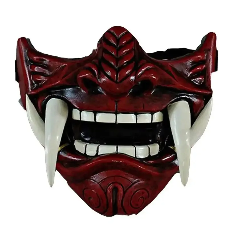 CyEraspooky Half Face Assassin Ronin Samurai Mask Demon Oni Mempo Japanese Latex Mask For Adult