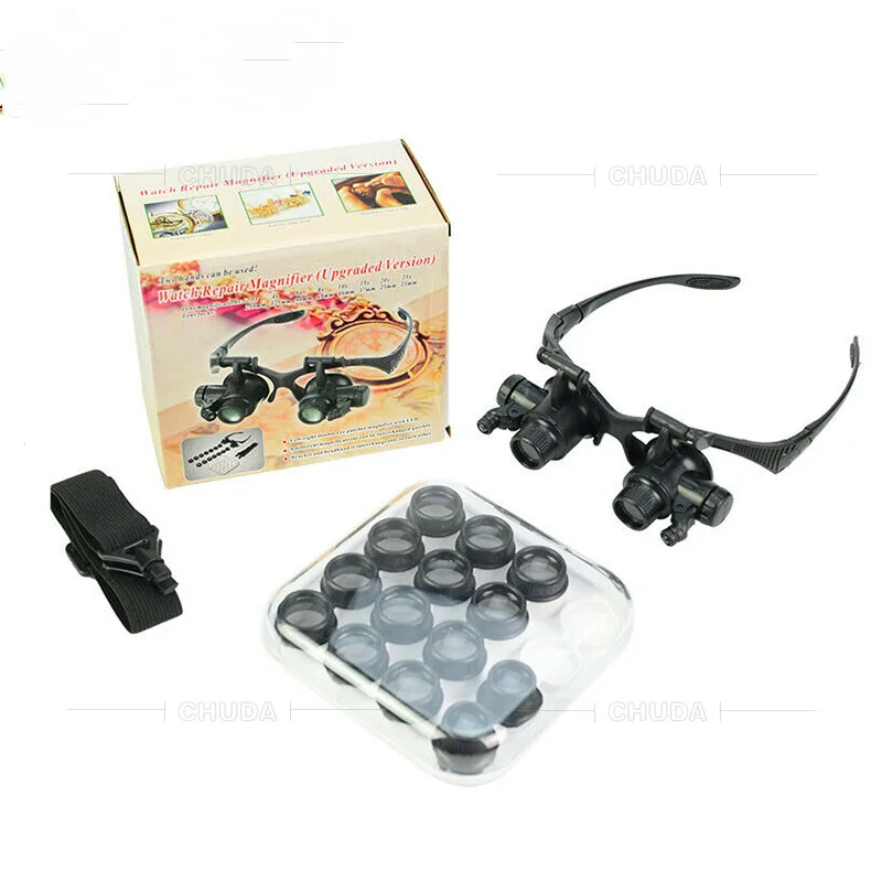 Head Mounted Magnifier with Led Light Magnifying Glass for Close Work Electronic Jewelry Watch Repair