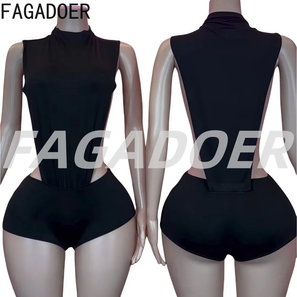 FAGADOER Sexy Side Hollow Bodycon Rompers Women Solid Color Sleeveless One Piece Jumpsuits Female Clubwear Overalls 2025 New