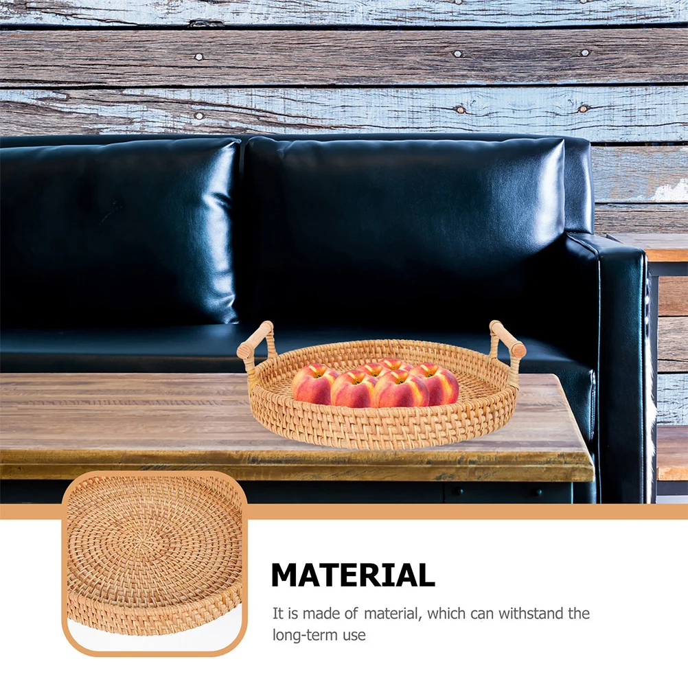 

Wicker Woven Tray Round Serving Basket for Kitchen Bathroom Living Room Decoration Storage Snacks Fruits Bread Natural Boho