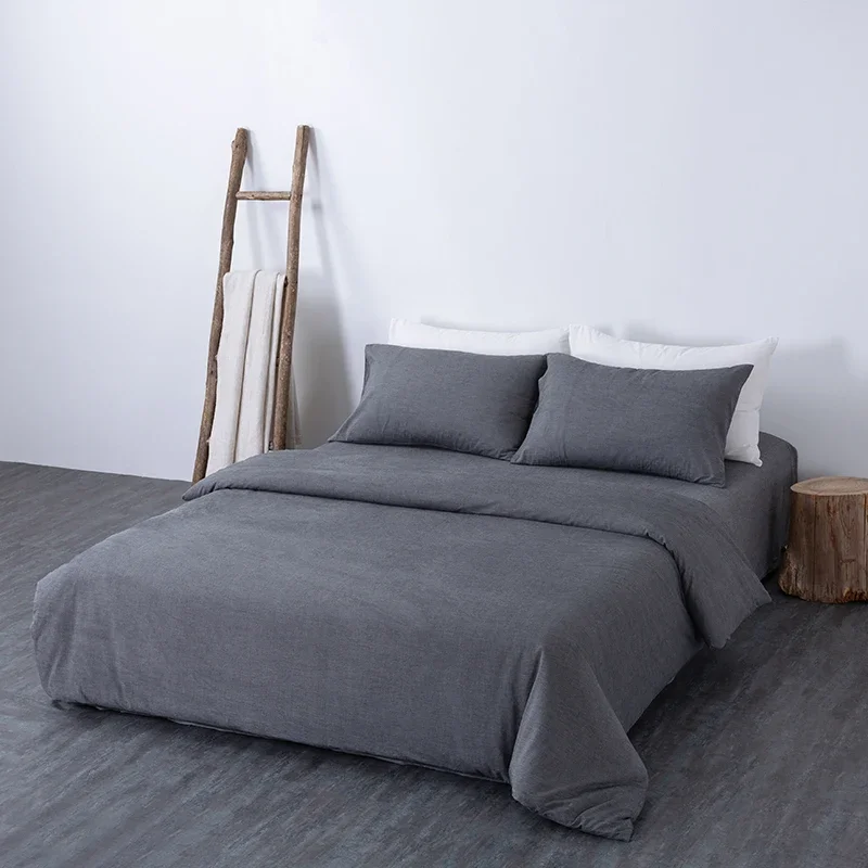 New minimalist color woven washed cotton four piece set, pure cotton bedding, thickened - solid color series