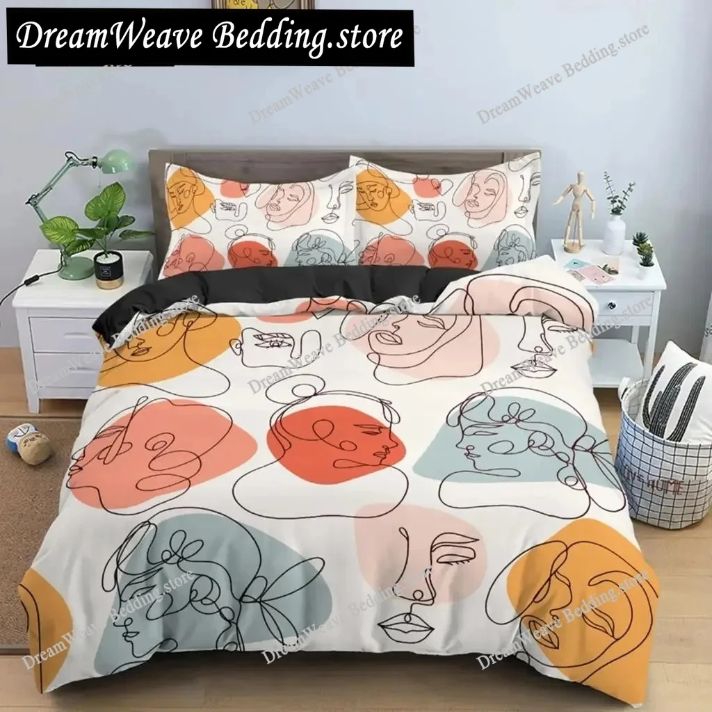 

Nordic Line Figure Portrait Bedding Set Duvet Cover 3d Bedding Fashion Design Decoration King Duvet Cover Set Double Bed Set
