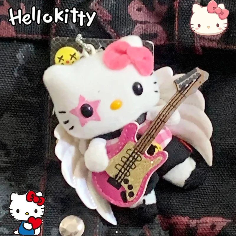 2024 New Kawaii Helloes Kittys Plush Delicate Toy Rock Guitar Angel Sweet Style Doll Cute Girl Backpack Pendant Children Like It