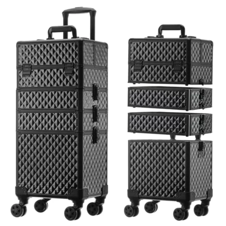 

Portable multi-storey nail case for nail tech organizer with wheels, ABS plastic, black, stackable and smooth-rolling
