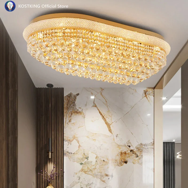 Luxury Living Room Ceiling Lamp Luxury Oval Shoe Shape Crystal Dining Room Lamp Villa Aisle Home Crystal Ball Decorative Lights