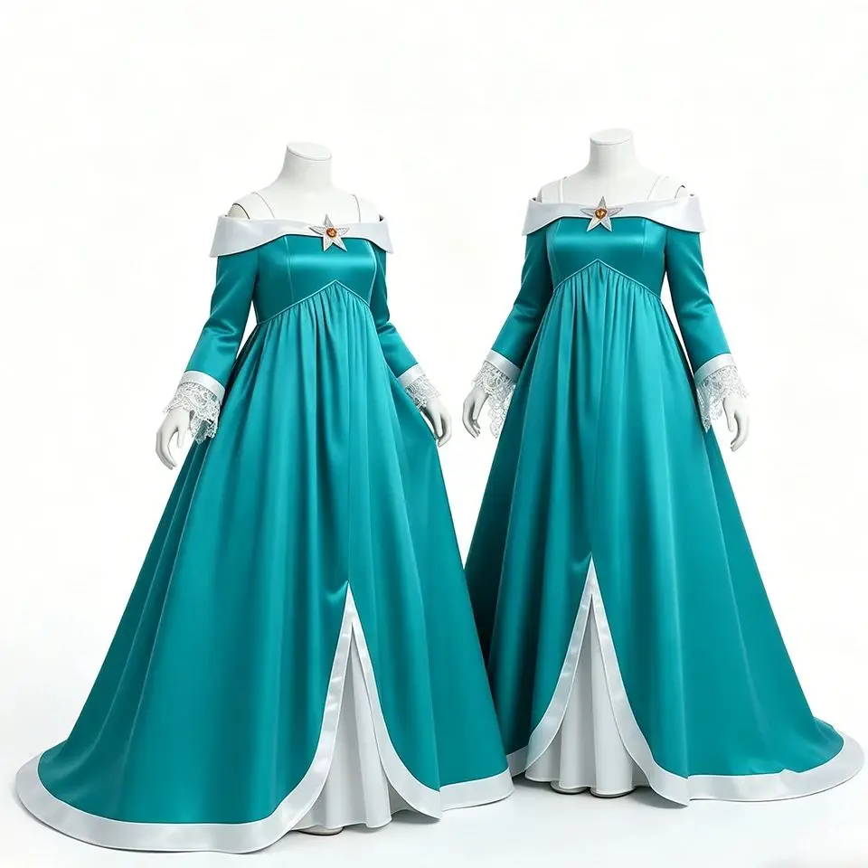 Princess Rosalina Cosplay Costume For Girls Lovely Green Dress Princess Crown Wand Set Halloween Party Carnival Outfits - view 2