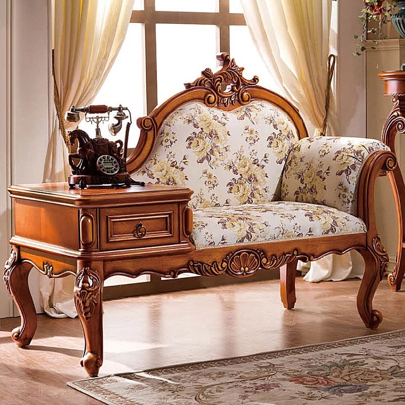 

American solid wood telephone chair leather chaise longue lazy chair balcony beauty couch single sofa European chaise longue sof