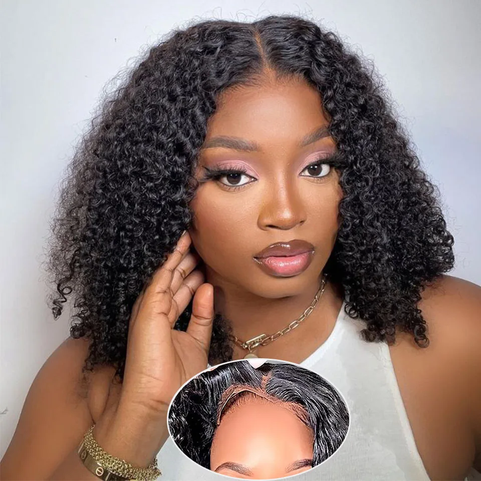 

Wear And Go Glueless Wigs Human Hair Ready To Wear Preplucked Density 180 Brazilian Pre Cut Lace Curly Bob Wigs Natural Hairline