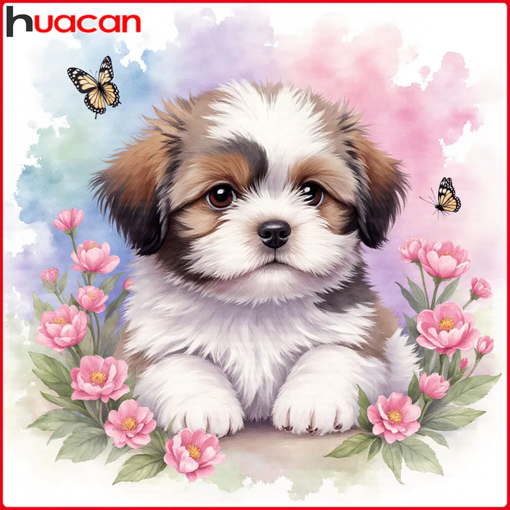 Huacan 5D-Diamantgemälde zum Selbermachen, Hund, Rose, Diamantmosaik, Tierblume, neue Kollektion 2025, dekorative Gemälde