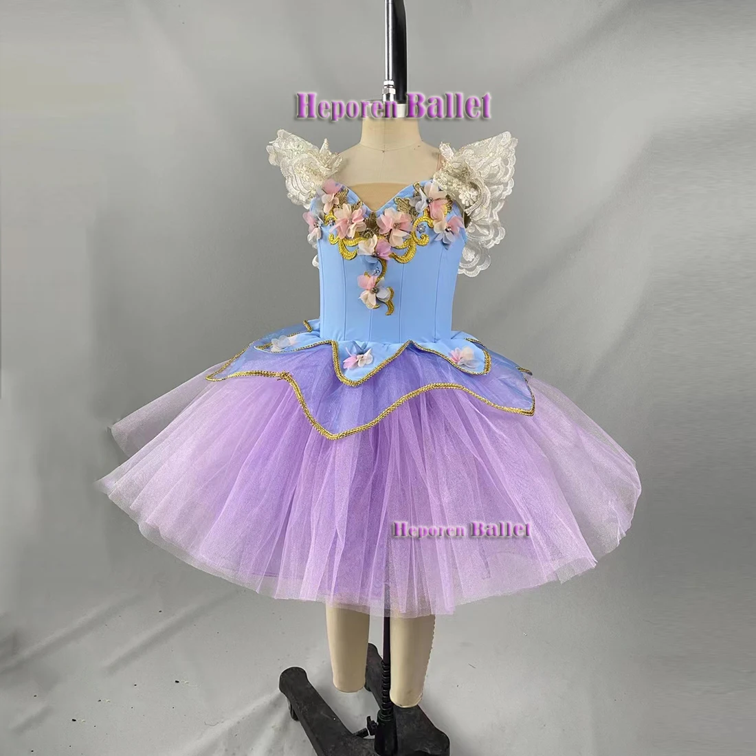 Customized Women's Flower Fairy Ballet Dress Blue Top Purple Yarn Dress Princess Dress