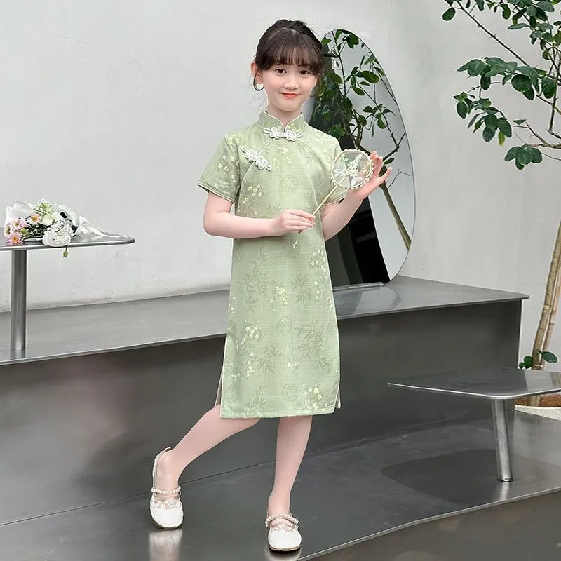 

Летний костюм Тан для девочек, Ханьфу, новинка 2026 года, детское платье-ципао, летнее китайское платье с коротким рукавом для детей, модель LJ303