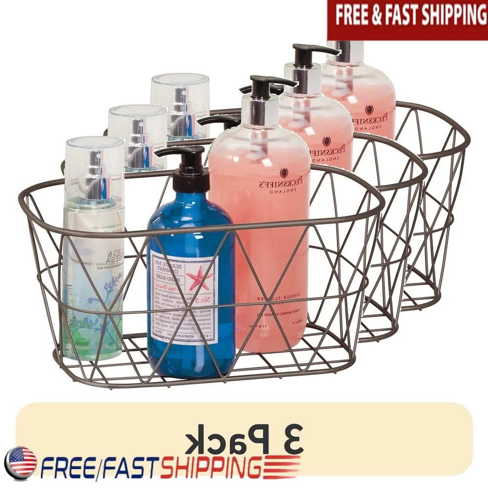

3 Pack Small Steel Wire Storage Baskets Geometric Design Bathroom Kitchen Closet Organizing Supplies