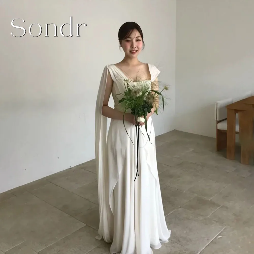 Suknie ślubne Sondr, proste, z kwadratowym dekoltem, w stylu koreańskim, szyfonowe, do sesji zdjęciowych, długość do podłogi, suknie dla panny młodej, z wstążką, na przyjęcie weselne.