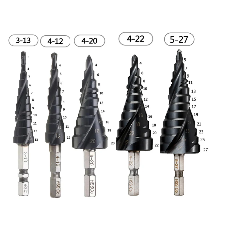 Hex  Shank HSS Co M35 Cobalt TiAIN Spiral Groove 3 Flutes Step Drill Bits For Stainless Steel Iron Hole Opener saw