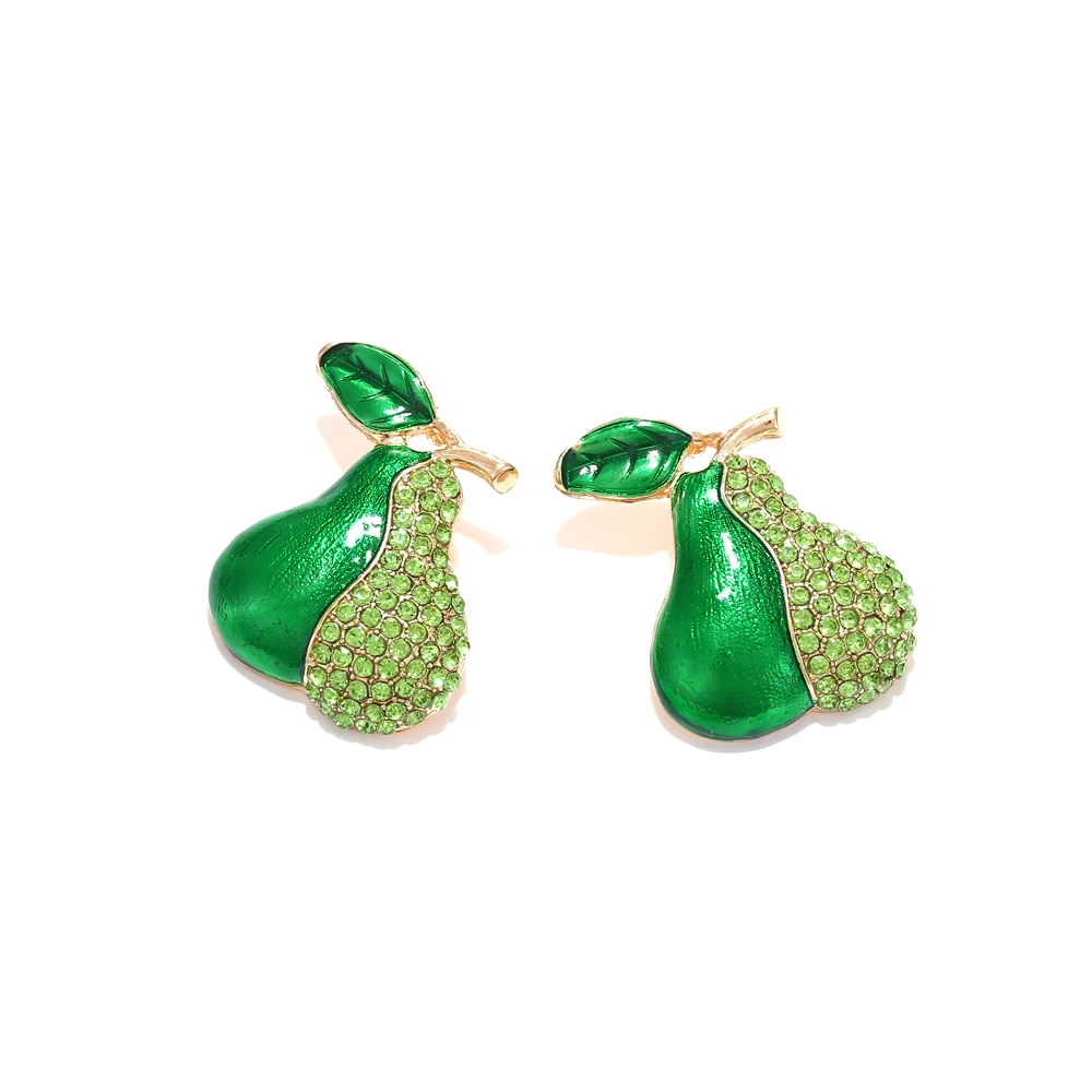 Fashionable cute alloy oil drop personality temperament colored diamond fruit duck pear earrings