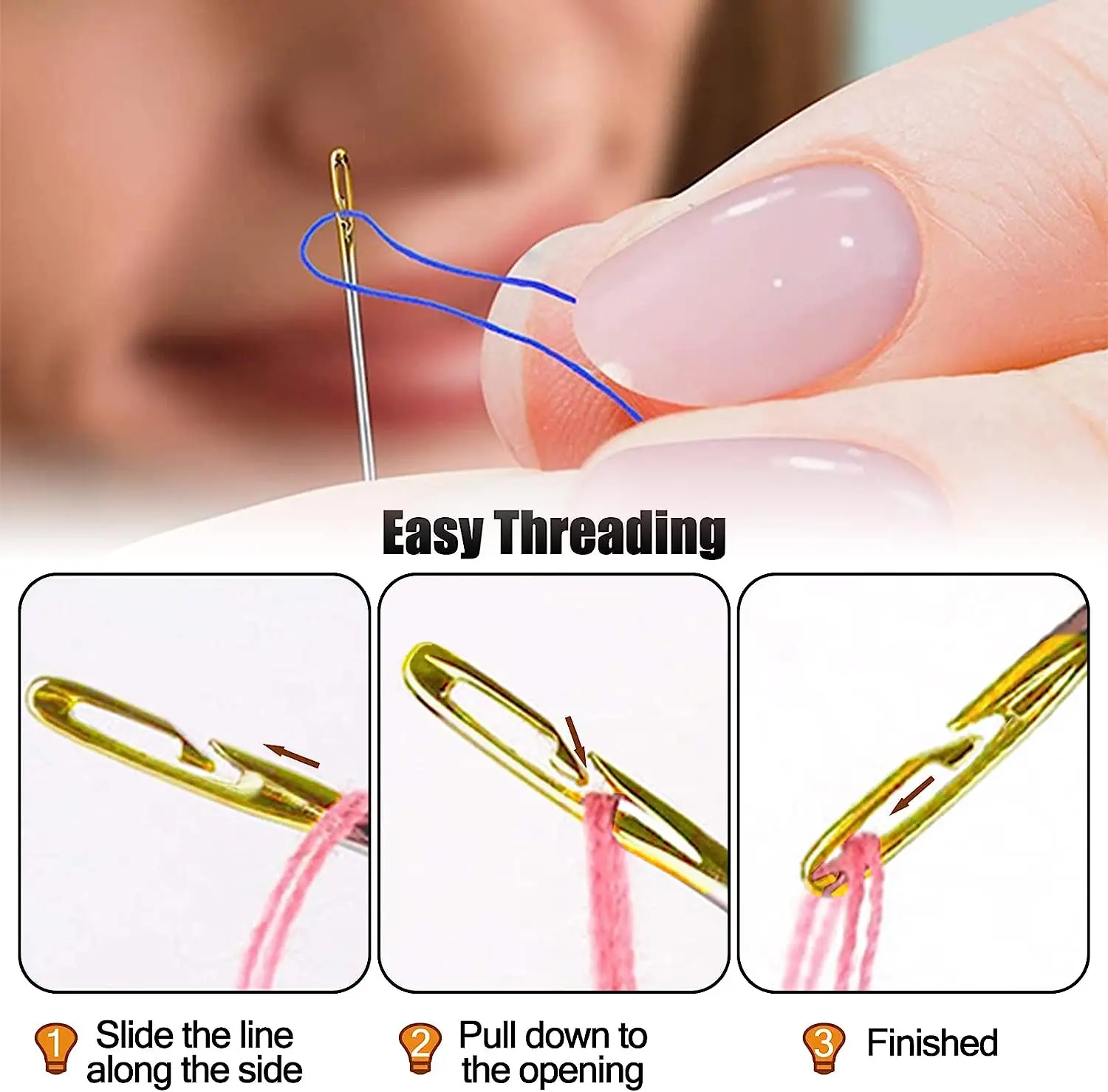 36/24/12Pcs Blind Sewing Needle Stainless Steel Multi-size Side Hand Household Sewing Needless Threading Apparel Sewing