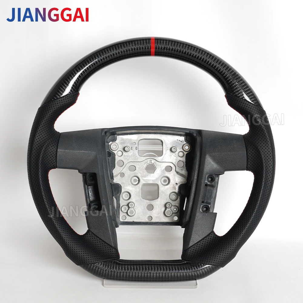

Real Carbon Fiber Steering Wheel Red Stitch D-Type Racing Design Fit For Ford F150 2009-2014 Perforated Leather Steering Wheel