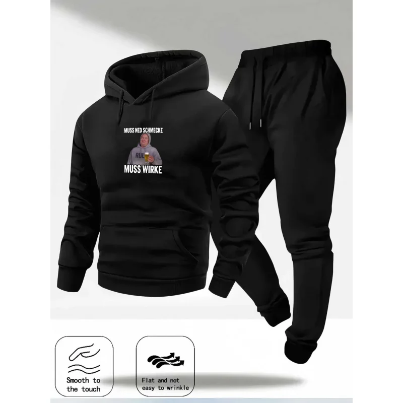 Hoodie Set Black Printed Moss Woke with Man Image and Text Design for Casual Wear and Everyday Use
