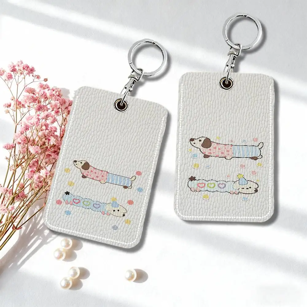Sausage Puppy Keyring Leather Access Card Holder Keychain Community Proximity Card Protective Case