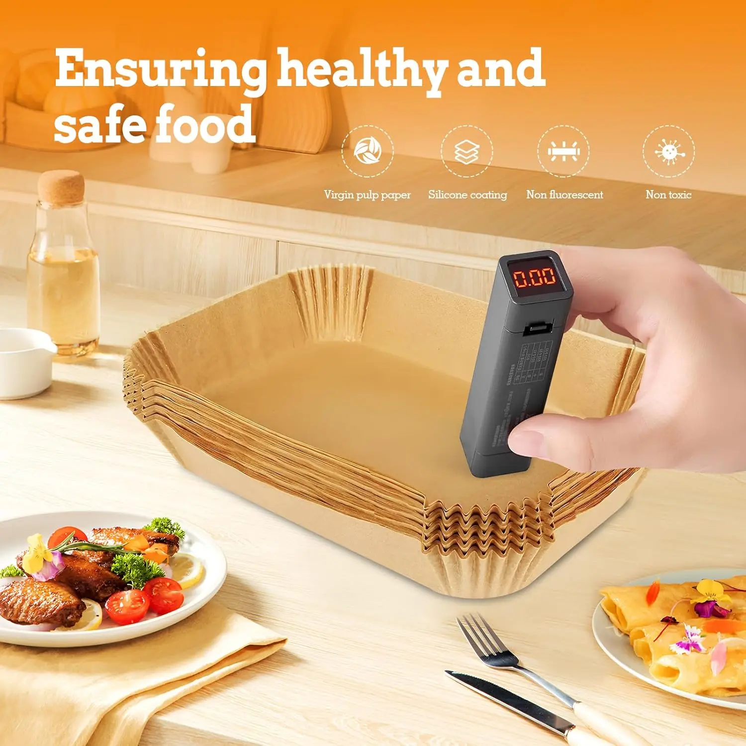 قالب ورق Airfryer مستطيل غير لاصق لـ Ninja، Princess 8L، Innsky 8L، Emphsism 9L، Panana 9L، Tower 9L، Masterpro 9L، LLIVE