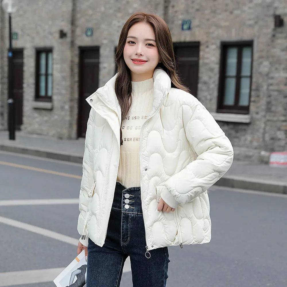 2024New Winter Puffer Jacket Women Fashion Stand Collar Warm Padded Coats Ladies Solid Color Quilted Short Parkas Casual Outwear