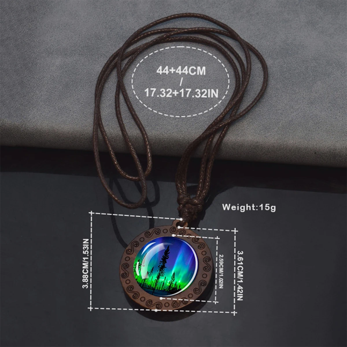 Northern Lights Pendants Polar Light Life Tree  Aurora Sky Glass Dome Wooden Pendant Necklace Women Men Astronomy Jewelry Gift