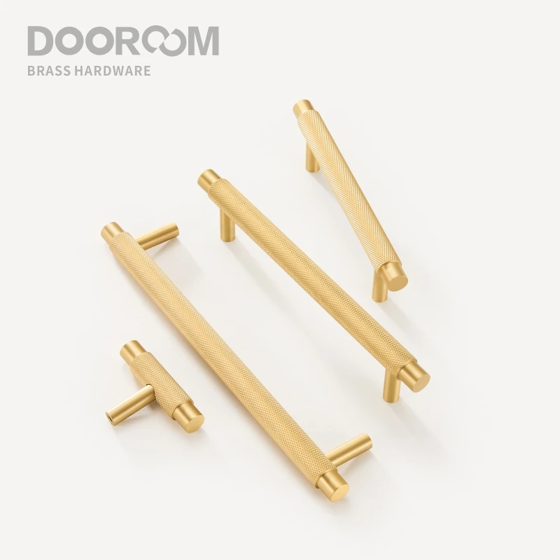 Dooroom Brass Furniture Handles Modern Knurled Antique Brass Cupboard Wardrobe Dresser Shoe Box Drawer Cabinet Knobs T-Bar