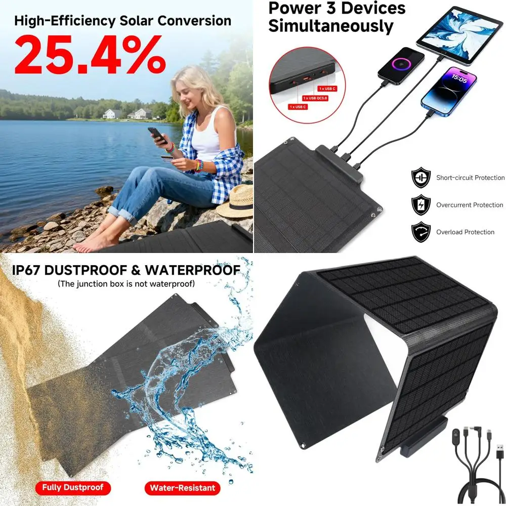 

Портативная солнечная панель 30 Вт с 3 USB-портами для активного отдыха на природе