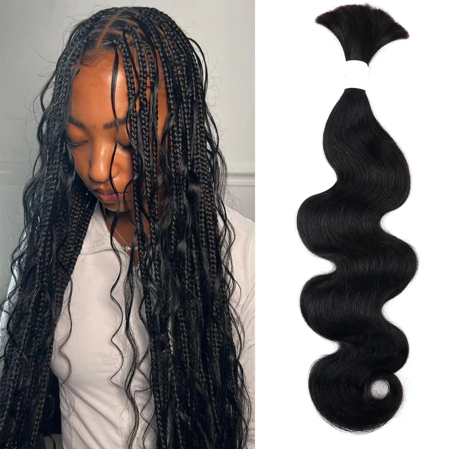 Cheveux humains Body Wave noirs naturels pour tressage, 100 cheveux non transformés, sans trame, Boho, 100% g, un paquet