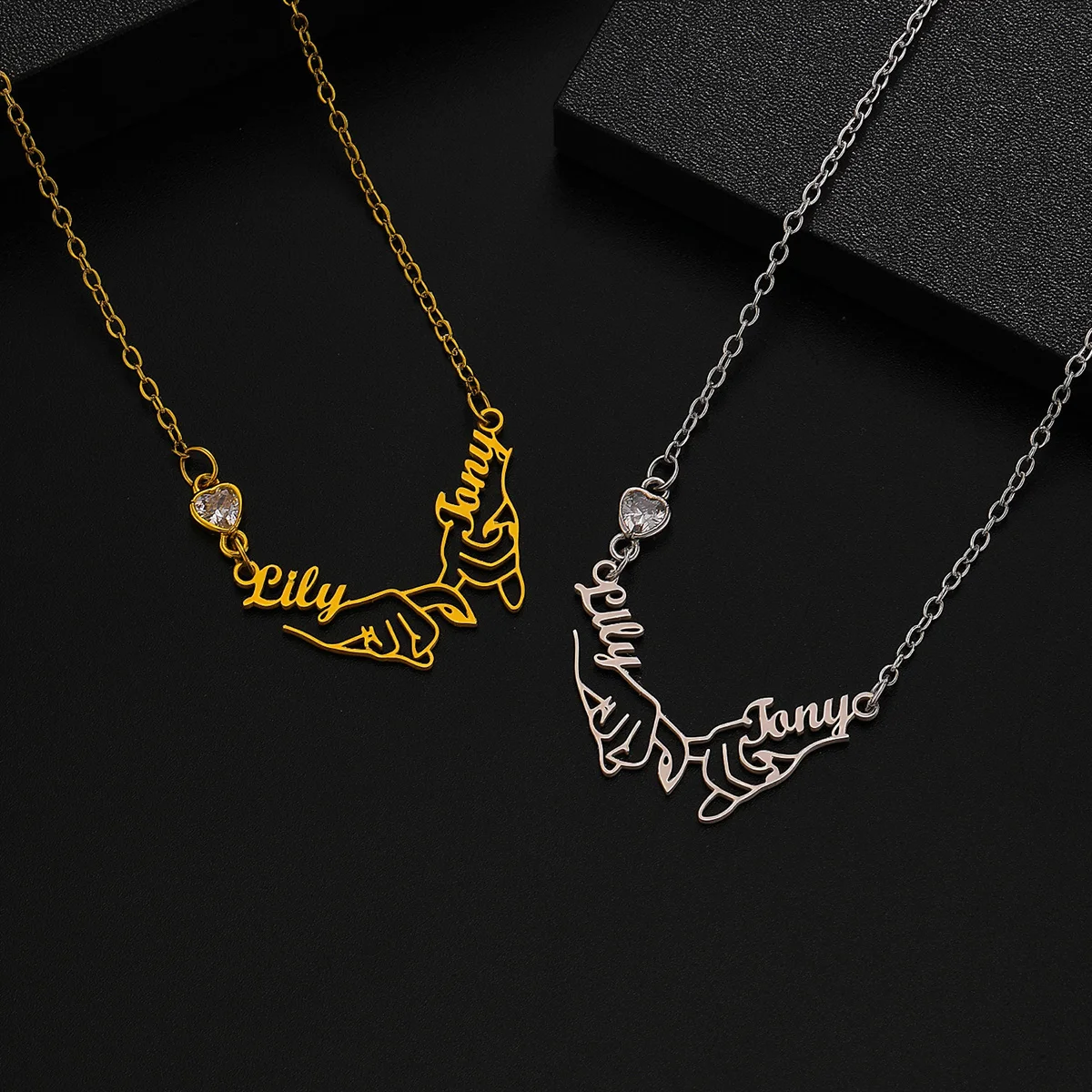 

Полое ожерелье ручной работы из нержавеющей стали с двумя именами по индивидуальному заказу, женское и мужское модное модное ожерелье с подвеской