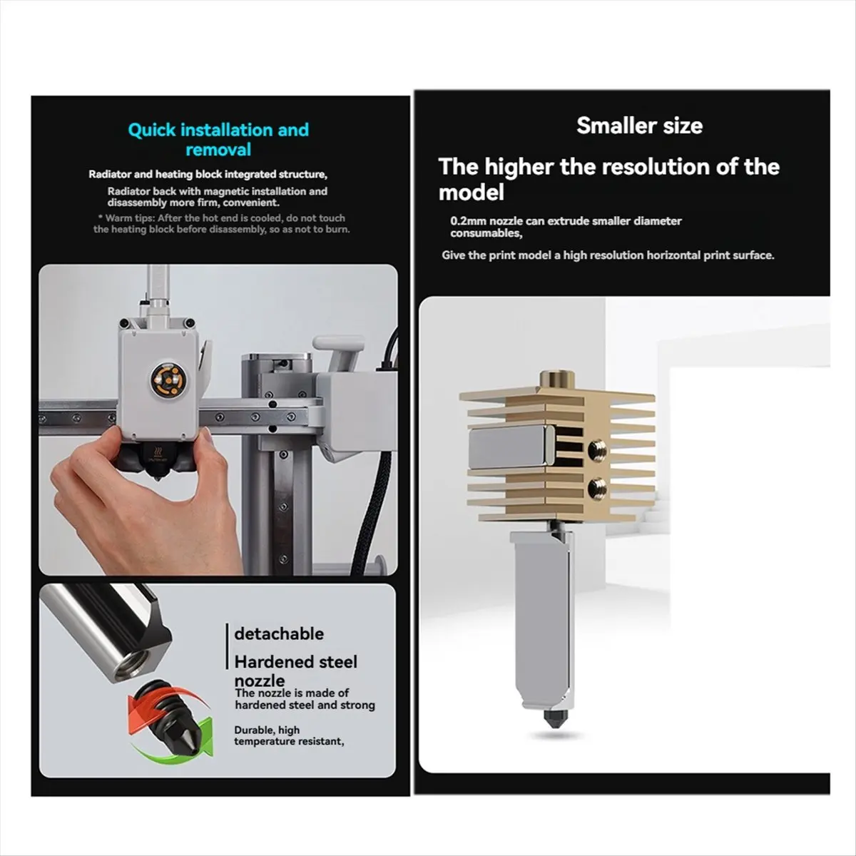 Upgraded Hotend Kit for A1/A1 Mini Hardened Steel Nozzle, Brass Heat Sink, Enhanced 3D Printer Performance-BCBW