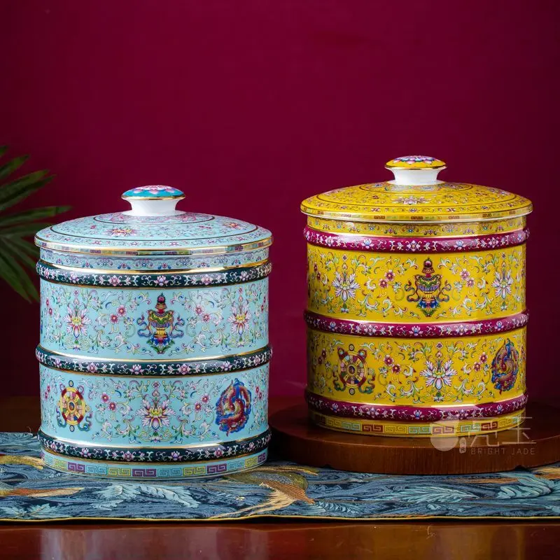 Chinese enamel large tea can sealed jar Pu'er tea cake storage