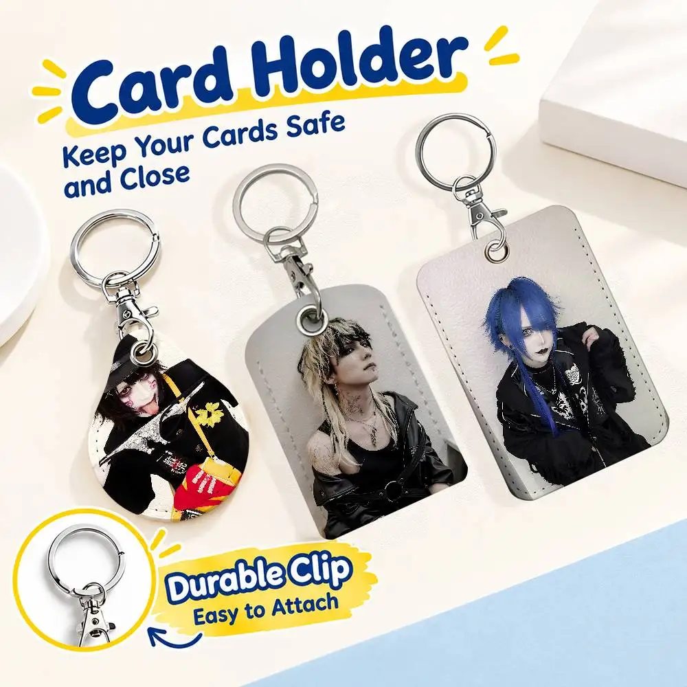 FOR Visual Kei Keychain Card Holder Leather Keeps ID Cash Keys Cards Ready for Work School Travel Daily Errands