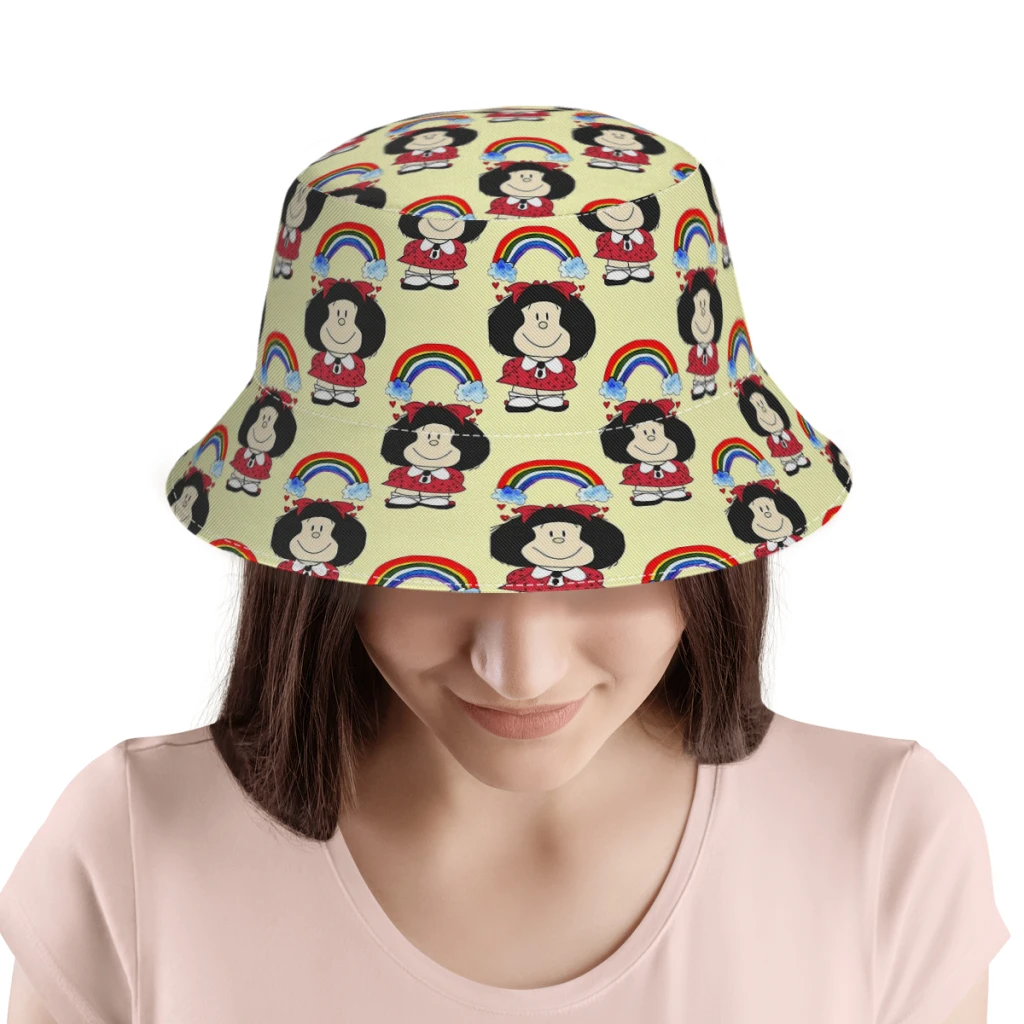 Mafalda Miguelito Comic Rainbow Fisherman Hat Shade Bucket Hats Hip Hop Women Men Camping Hiking Accessories