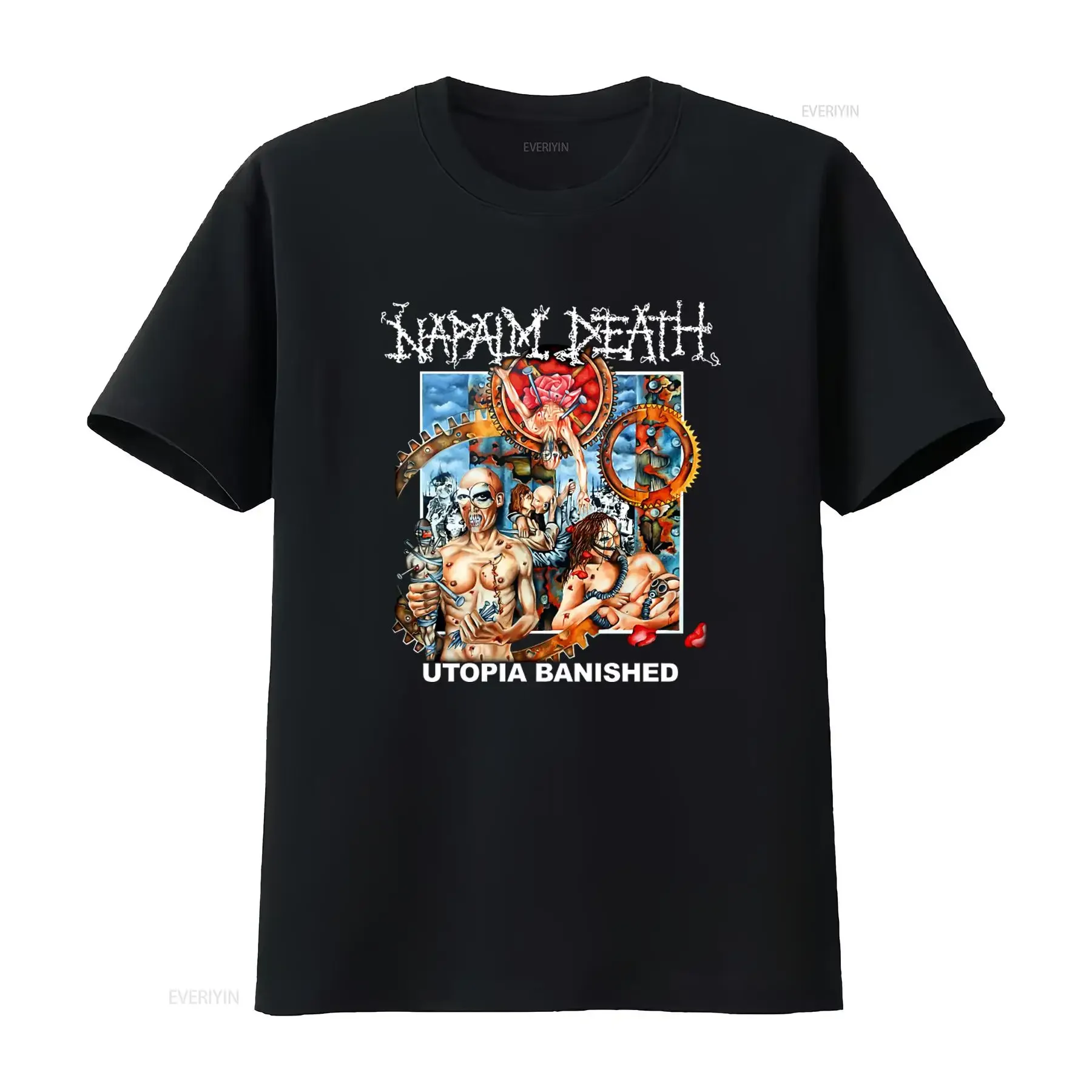 2 Sided Napalm Death Utopia Banished T Shirt Punk Rock Art Print vintage Washed Casual Stylish Top For Everyday Wear fashion