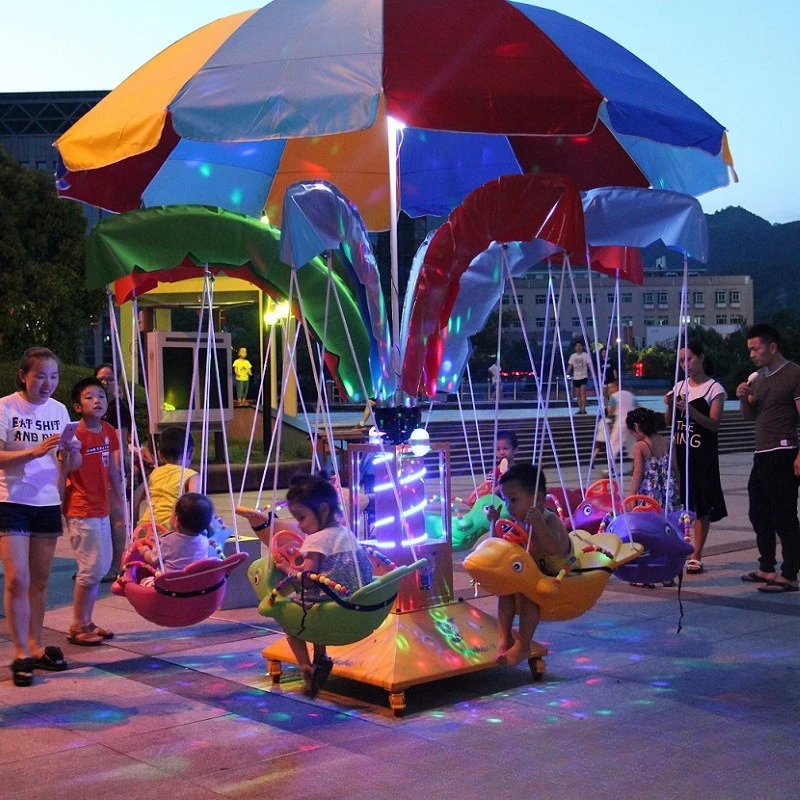 6-Seat carousel amusement equipment rotating swing flying fish square stall