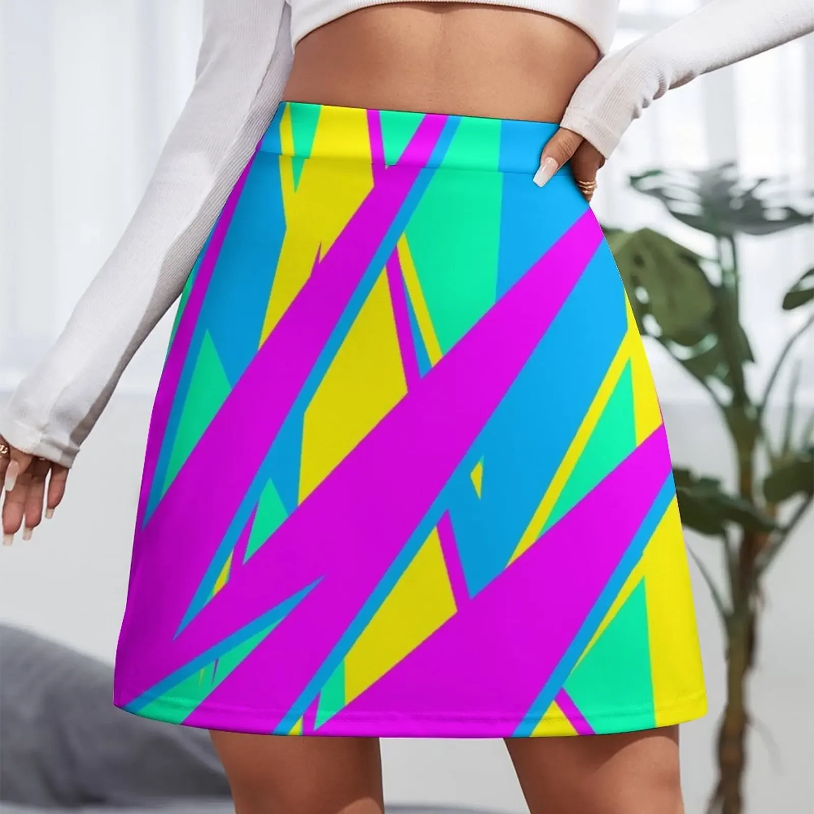 Sharp 80s Neon CMYK Retrowave Mini Skirt kawaii skirt night club women Female skirt korean style women clothing