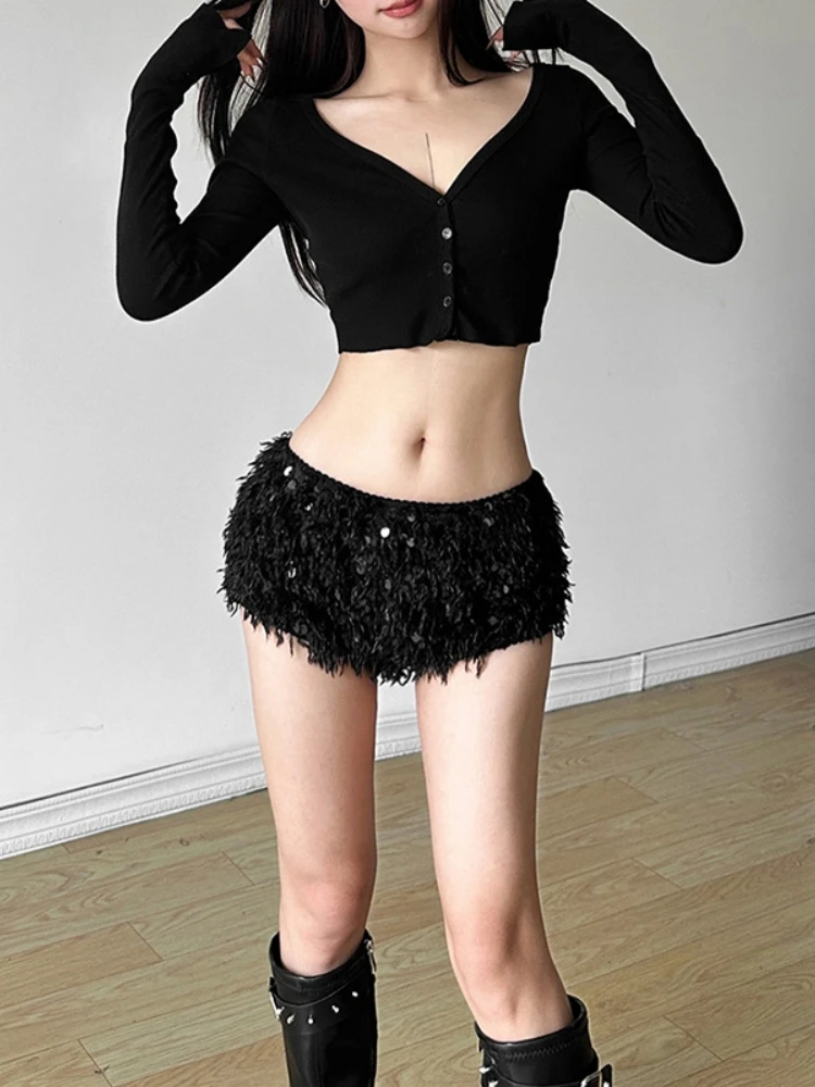 Sequined Booty Shorts For Women Streetwear Low Rise Y2k Clothes Short Pants Women Clothing Black Pantalones Cortos De Mujer
