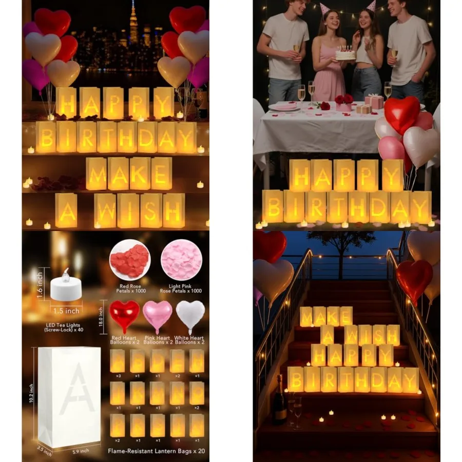 

Light Up Letters Luminary Bags Rose Petals and Candles Set Romantic Decorations Special Night for Anniversary, Proposal, Valent