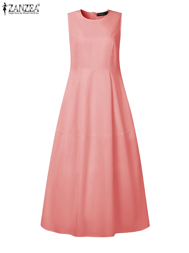 Women 2025 Summer Dress ZANZEA Fashion Sleeveless Work OL Sundress Elegant Solid Party Dresses Robe Casual O Neck Midi Vestidos
