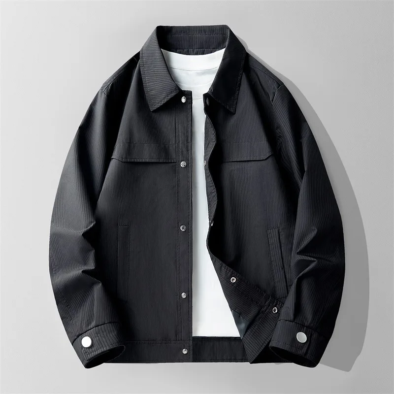 2025 Korean version Fashion Men's Solid Color Turn-down Collar Long Sleeve Casual Trendy Simple Basic Loose Jackets Male Coats