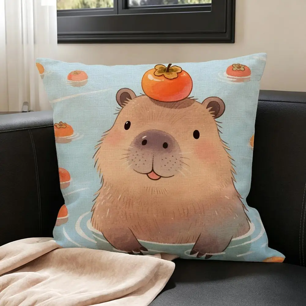 Animal Capybara Cushion Cover Natural Linen Pillowcase Set, All-in-One Decor for Sofa, Bedroom & Chair