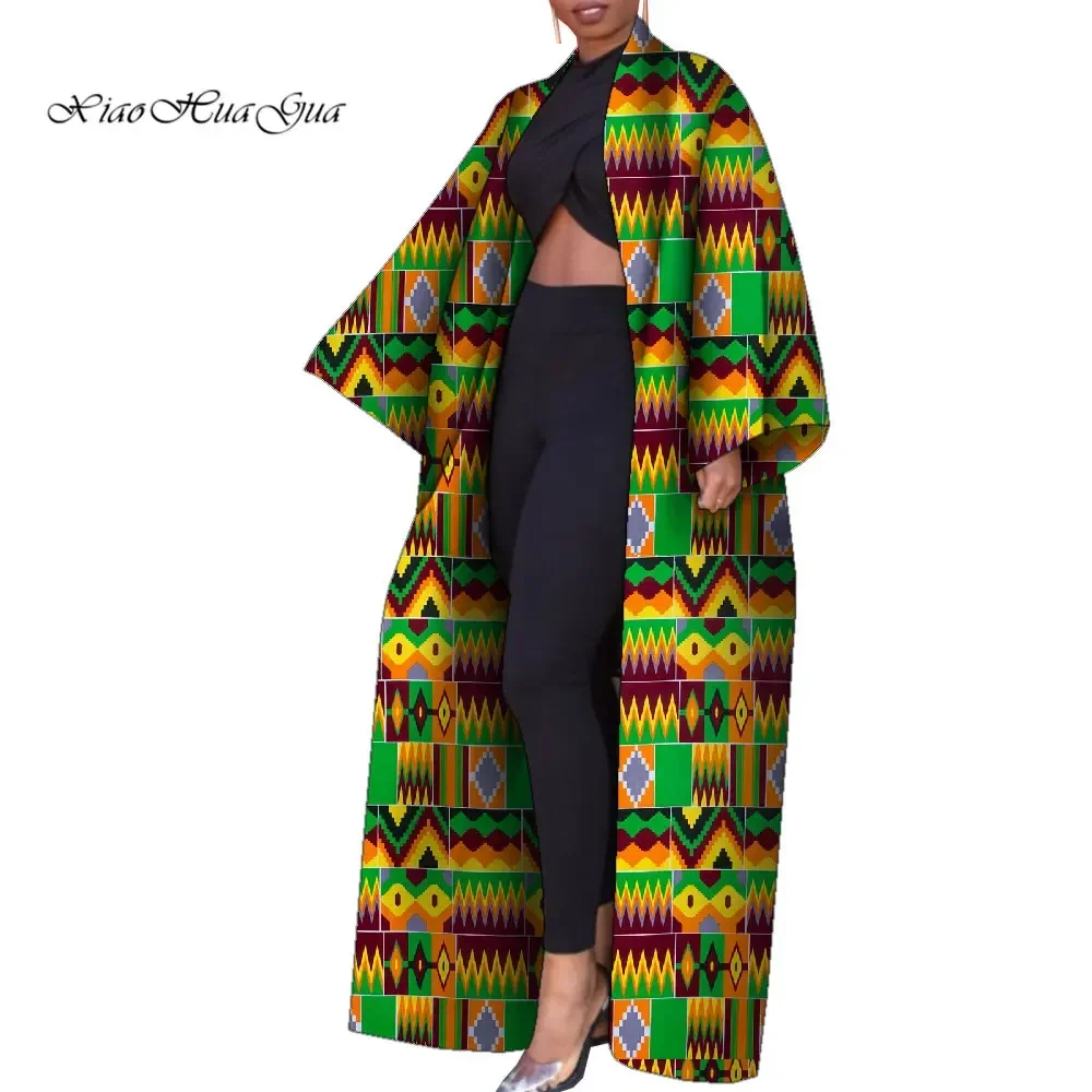 Casual African Coat for Women Fashion Long Trench Dress African Print Clothing Female Long Sleeve Outwear Overcoat WY9157