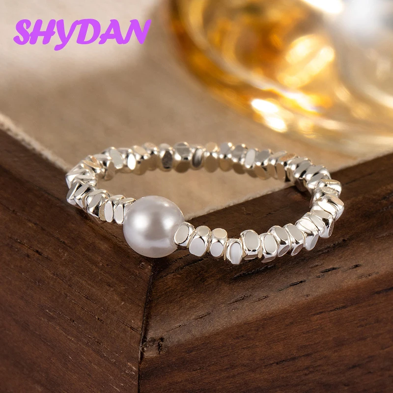 SHYDAN 925 Sterling Silber Elastisches Seil Perlen Verstellbare Ringe für Damen Modeschmuck