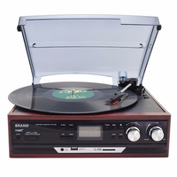 3-Speed Bluetooth Vinyl LP Record Player Turntable Built-in Speakers Gramophone AM/FM Radio Cassette USB/SD Recorder