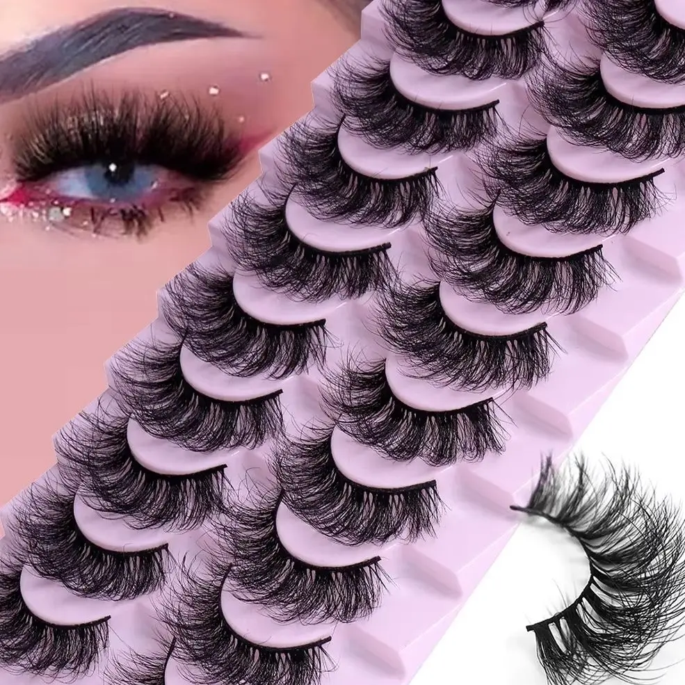 10 Paar 3D-Kunstwimpern Dramatisches Volumen Dicke, flauschige, natürlich aussehende falsche Wimpern für einen intensiven Mascara-Effekt