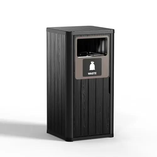 Outdoor Trash Can - Resin Garbage Can with Lockable Lid, Heavy-Duty Outdoor Trash Can with Lid for Patio, Yard & Garage