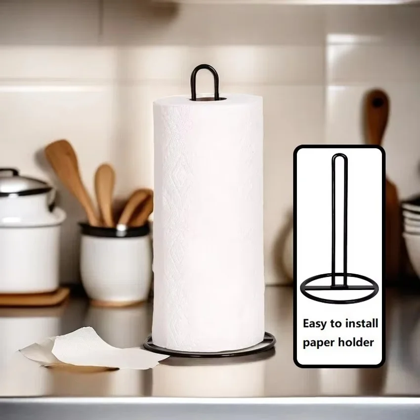 New Steel Paper Towel Holder Standing Design Easy to Use Papertowel Holder Sturdy Matte Black Countertop Stand Kitchen Use